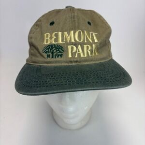 Vintage Belmont Park Hat Mens Tan Green Associated Premium NTRA Snapback Cap